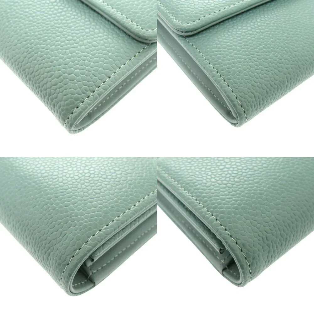 CHANEL Green Caviar Leather Logo Wallet